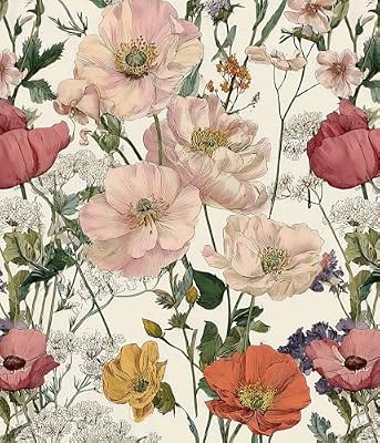 Orainege Floral Wallpaper Peel and Stick Vintage Floral Contact Paper Removable 16.9in x118.1in Leaf Flower Wallpaper Boho Self Adhesive Wall Paper for Bedroom Cabinets Decor