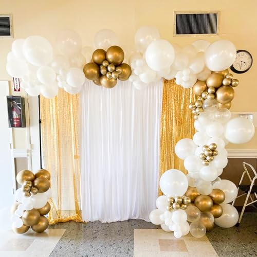 Image of White and Gold Balloons Arch Kit,130pcs Gold and White Balloon Garland,Different Sizes White Latex Balloons for Wedding,Engagements,Birthday,Baby Shower Anniversary Decorations