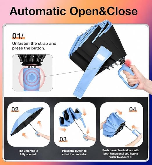 Image of Umbrella, Mini Folding Windproof & Compact UV Umbrella for Sun Protection Rain Windproof Strong Large 3 Fold for Women Handbags,3 Fold for Men Women, Stylish & Compact