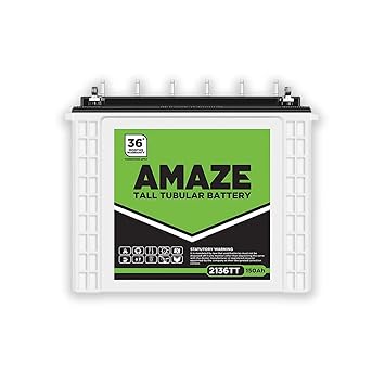 AMAZE 2136TT 150 Ah, Recyclable Tall Tubular Inverter Battery for Home, Office & Shops (White & Green)