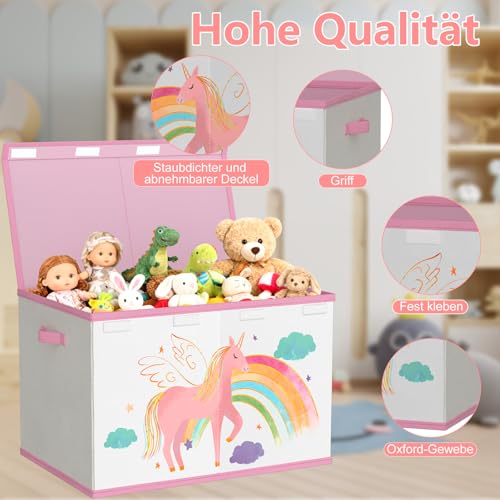 VERONLY Spielzeugkiste Aufbewahrungsbox mit Deckel Kinderzimmer- 83L Faltbar Groß Spielzeug Aufbewahrung Kinder karton mit Griffen für Mädchen Kinderzimmer Bücher Schlafzimme(Beige&Rosa)