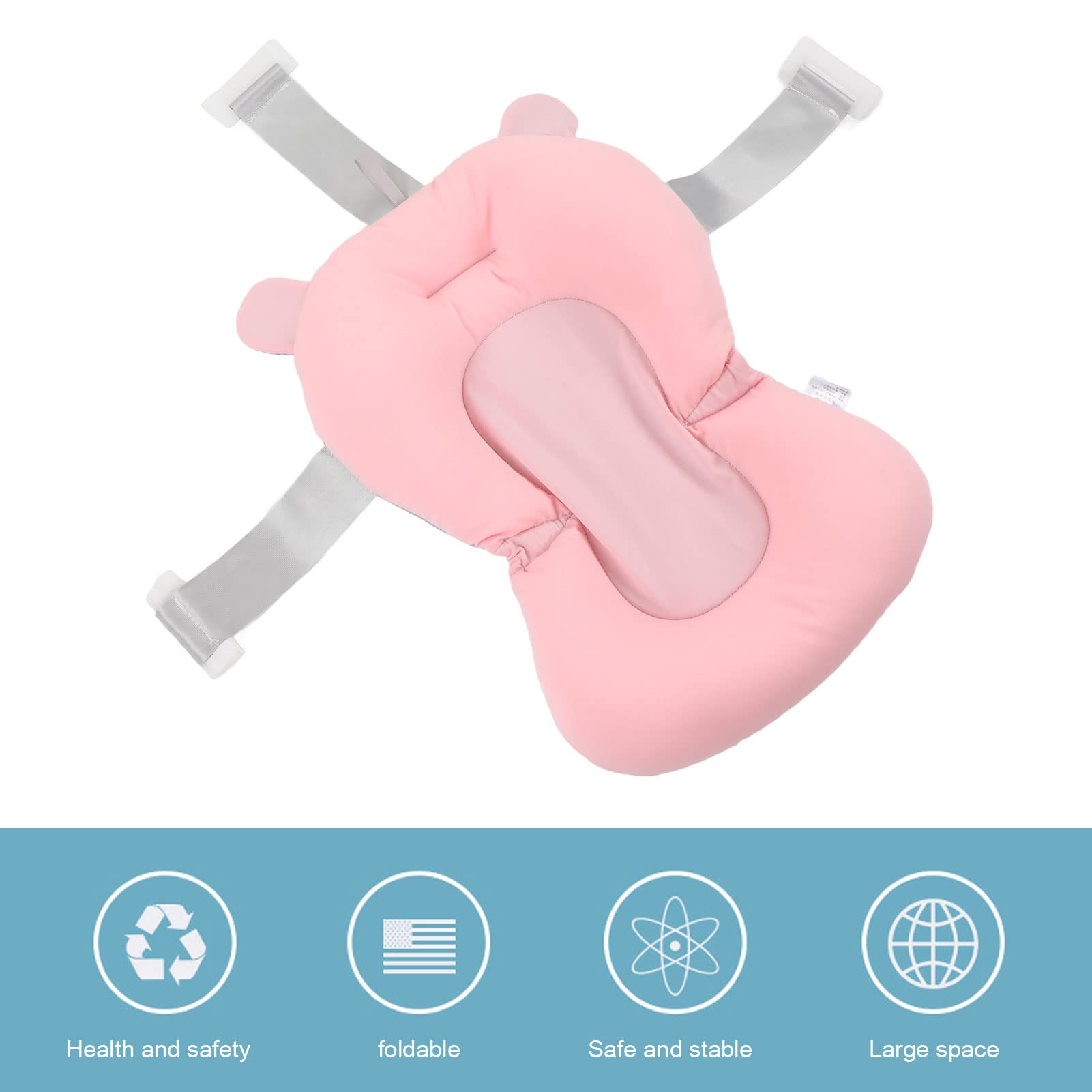 Cuscino da Seggiolino per Bagnetto Galleggiante, Supporto per Vaschetta per Neonato con Cinture di Sicurezza Pieghevoli Regolabili, Cuscino da Sedile per Bagnetto, 3 Cinture di
