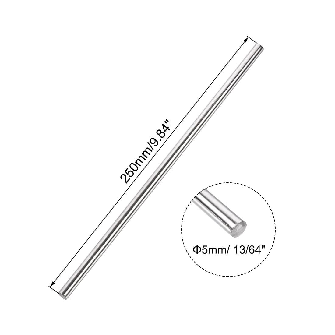sourcing map 5 mm x 250 mm pręt ze stali nierdzewnej 304 solidny okrągły pręt do majsterkowania 2 szt