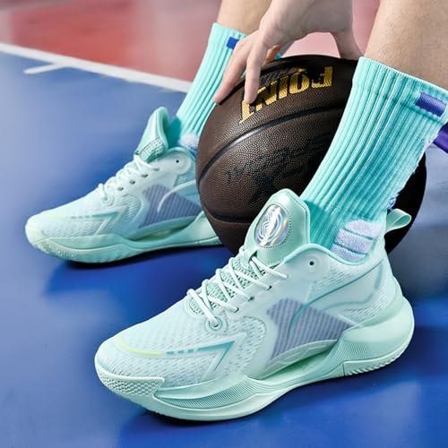 Men's Mesh Breathable Lace-Up Mid-Top Non-Slip Shock-Absorbing Basketball Shoes with Round Toe and Lightweight Casual Sports Shoes Suitable for Daily Outdoor Sports, Gym and Running 7