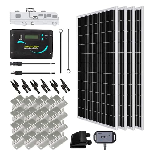 Renogy 400W 12V RV Solar Panel Kit, 4*100 Watt Monocrystalline Solar Panel, Adventurer 30A LCD PWM Charge Controller, BT1 Bluetooth Module,Mounting Brackets, Y-Connectors, Cables for Off-Grid System