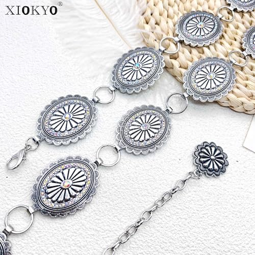 Glitter Rhinestone Belt Chain Silver Bling Crystal Western Concho Belts for Women Formal Dress3