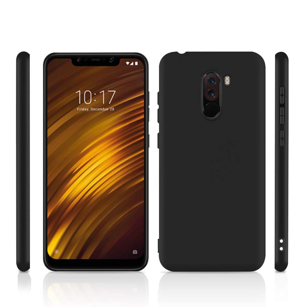 Colorcase Soft Silicon Back Cover Case for Poco F1 - (Black)