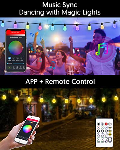 Solar Outdoor Lights Waterproof Rgb, 48Ft App& Remote Control Solar Powered String Patio Lights With 25 Plastic Led Edison Bulbs, Color Changing Dimmable Music Hanging Lights For Porch Balcony Camping #TOP1