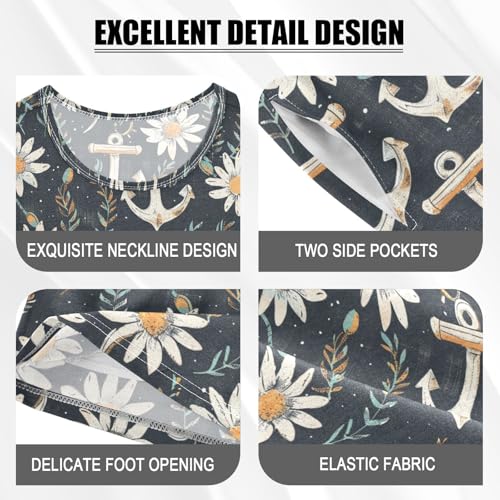 ALAZA Daisy Flowers Anchor Pajama Set Short Sleeve Sleepwear Soft Lounge Nightwear4