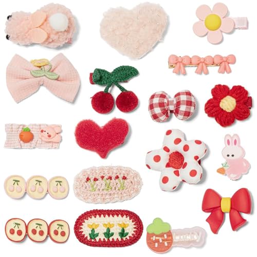 Soft Wool Cute Hair Clips 18 Pcs Girls Non-Slip Pink & Red Hair Clips for Toddlers and Babies Perfect Accessories for Everyday Use and Special Occasions
