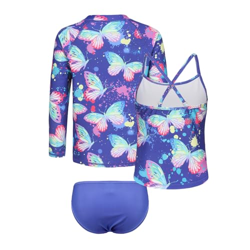 Image of Girls 3 Piece Swimsuits Set Long Sleeve Rash Guard for Girls Tankini Bathing Suits Beach Swimwear 3-16 Years
