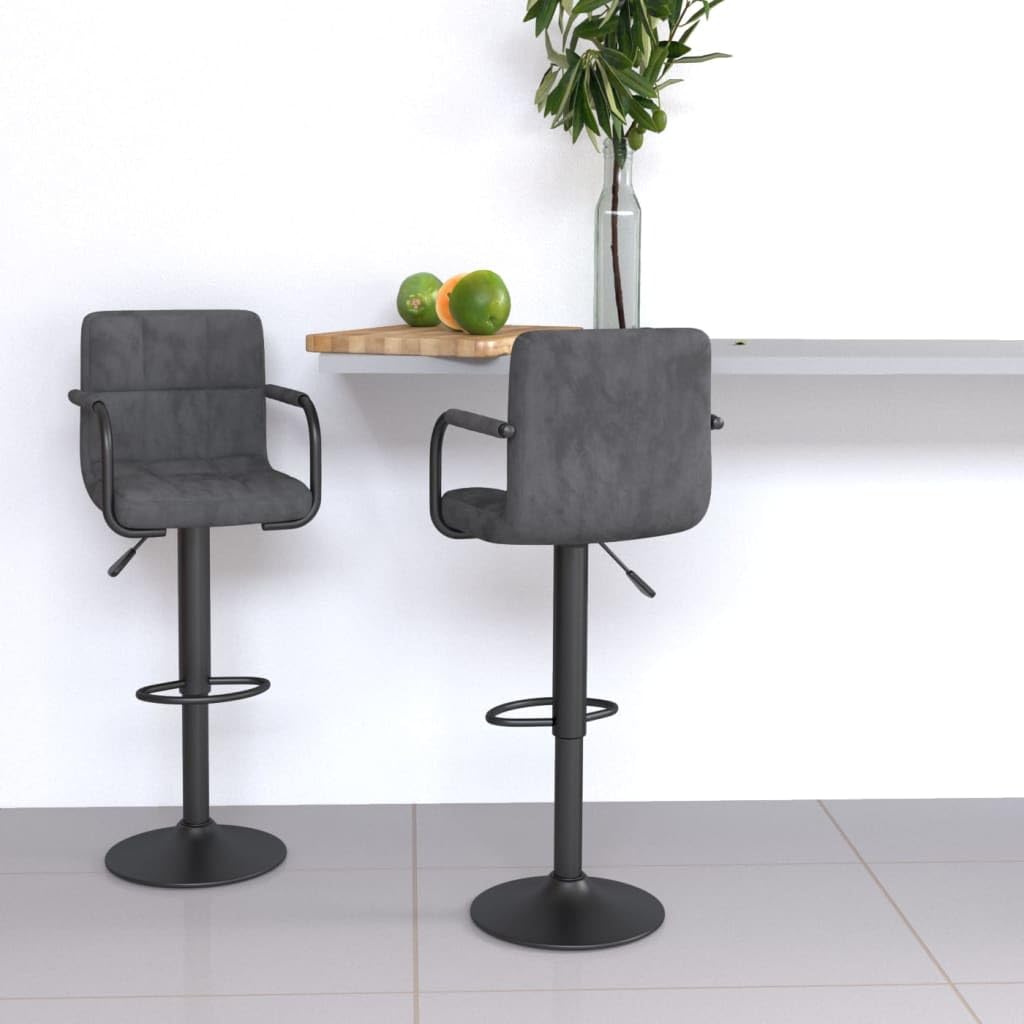 Tabourets de bar en velours anthracite et acier robuste avec accoudoirs pour salle à manger