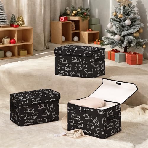 Image of Stackable Clothes Storage Bins with Lids 3 Pack. | Closet Organizers Fabric Cat Printing Box for Home and Office,Blanket Clothes Organizers,Under Bed Storage Containers