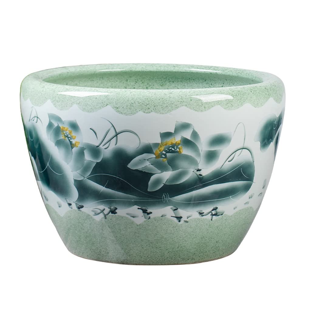 HIHELO Aquarium Aquarium Fish Tank Céramique Lotus Fish Culture Tank Grand Bleu Et Blanc Salon Balcon Cour Lucky Fish Bowl Petit Aquarium (Color : A, Size : 53CM)