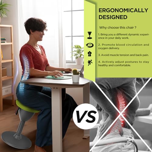 Image of Wobble Stool, Standing Desk Stool for Office Desks and Classrooms ADHD Chair Height Adjustable, Rotate 360 Balance Chair 18.9-26.9 Inches with Cushion (Gray-LightGreen)