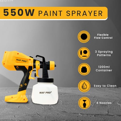 Image of MAF PRO MPSG-3508 550W Electric Paint Spray Gun with 3 Modes | 1000ml Cup Volume | Adjustable 1-2.5mm Nozzle | Variable Flow | Lightweight DIY & Professional Tool for Walls, Furniture & Automotive