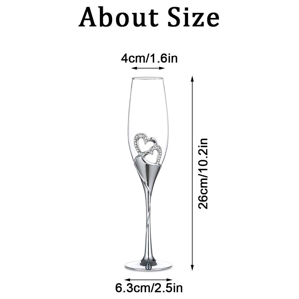 Sziqiqi 2 Piezas Copas de Champaña Copa con Caja de Regalo del Vino Tinto Copa Copas como Regalo de Boda En Forma de Corazón para la Fiesta de Aniversario de Bodas, Plata
