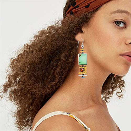 Rlhrnde Handmade Boho Earrings For Women Girls Designed Vintage Green Turquoise Lightweight Drop Dangle Asymmetrical Statement Earrings Jewelry Gifts (Green Square) #TOP2