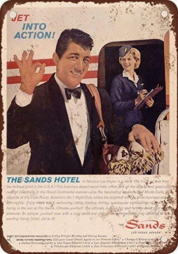 Yelacecca Ttvc 1962 Dean Martin Para La ReproducciÓNands Hotel Las Vegas, DiseÑO ClÁSico &Ndash; Placa De Metal Vintage Tin Sign Size: Approx. 20 * 30Cm/ 7.8 * 11.8 Inch(L * W)