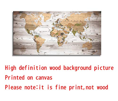 World Map Wall Art For Office Vintage Wood Grain World Map Poster Canvas Prints With Your Photos Nautical Decor Modern Framed Art Map Of The World Wall Art For Living Room Travel Memory Home Decor #TOP1
