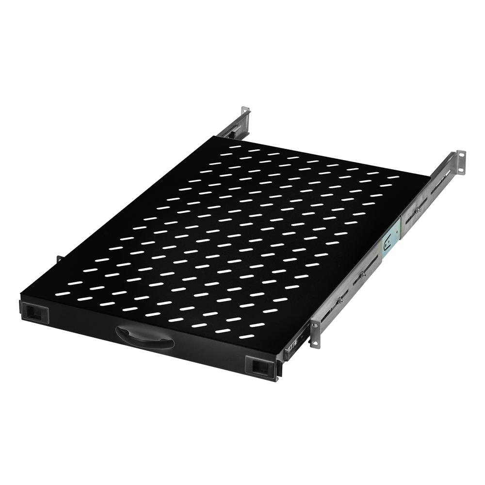 DIGITUS Ausziehbarer Fachboden - 19-Zoll - 1HE - Befestigung Vorne & Hinten - Traglast 65 kg - Für Netzwerkschänke & Serverschränke - Ab 1000 mm Schranktiefe - Schwarz