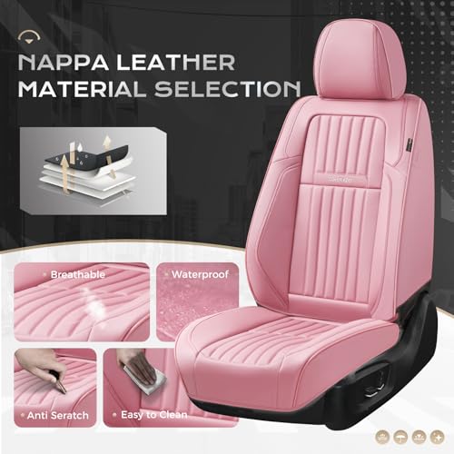 Image of Coverado Car Seat Covers Full Set, Seat Covers for Cars, Car Seat Cover, Car Seat Protector, Leather Car Seat Cushion, Waterproof Car Seat Covers Front Seats and Back Fit for Most Cars(Pink)
