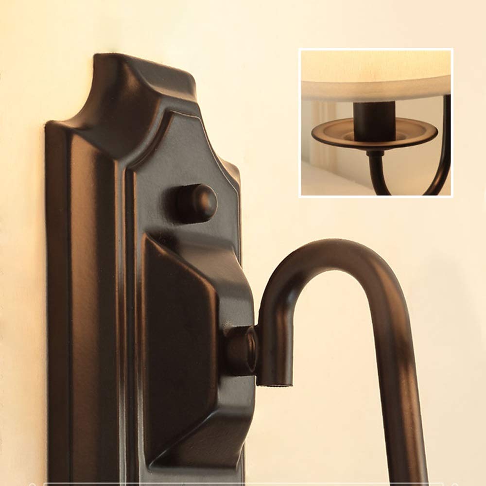 Aplique Pared Industrial posmoderno con Accesorios Acabado Negro, Soporte Metal, Aplique Pared con Pantalla Tela Blanca, lámpara Pared Loft, Bar, Cocina, Pasillo, iluminación