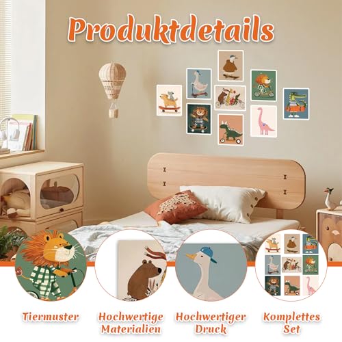 9 Stück Cartoon-Tierthema Bilder Kinderzimmer, Canvas-Material Poster Kinderzimmer zur Wanddekoration, Babyzimmer Deko mit Tiermotive, Bilder Babyzimmer für Babys, Kinder, Tierliebhaber, 25x20cm