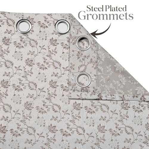 Image of Yellow Weaves 2 Pcs Jacquard Botanical Eyelet Long Door Curtain - Perfect for Home, Office, Bedroom, Living Room & Balcony - 7 Feet (Brown)