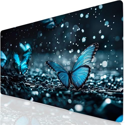 Tapis de Souris XXL 120x60cm Grand Tapis de Souris Noir Mouse Pad Papillon sous Main Bureau, Base en Caoutchouc Antidérapante, Haute Précision et Rapidité Accessoire Bureau pour Gamer, Maison YG-11