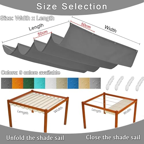 Toldo retráctil ondulado gris oscuro de 40x370 cm con protección UV del 98% 6