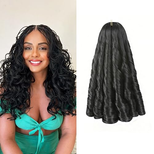 Pure Protein Fiber French Curl Braiding Hair Close to Human Hair 18 Inch 8 Packs Pre Stretched French Curl Crochet Braids Loose Wavy Hair Extensions for Black Women(18Inch 1B)