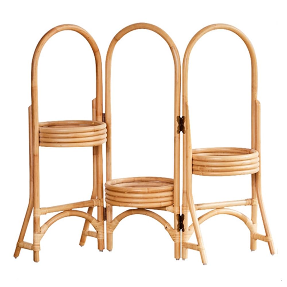 Support plantes rotin intérieur 3 niveaux, étagère fleurs d'angle