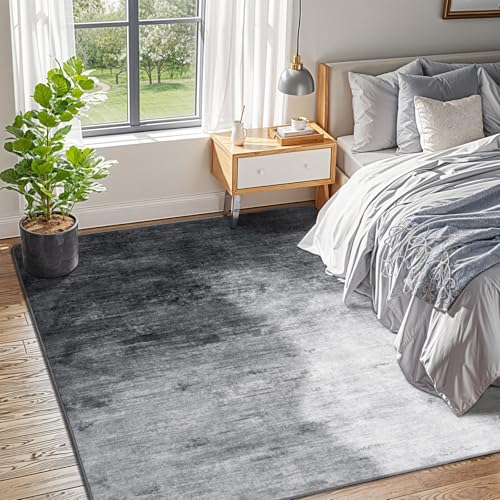 Washable Rug 6x9 Area Rugs for Living Room - Stain Resistant Non-Slip Backing Boho Rug for Bedroom,Durable & Ultra-Thin Vintage Large Area Rug(6x9,Gray)