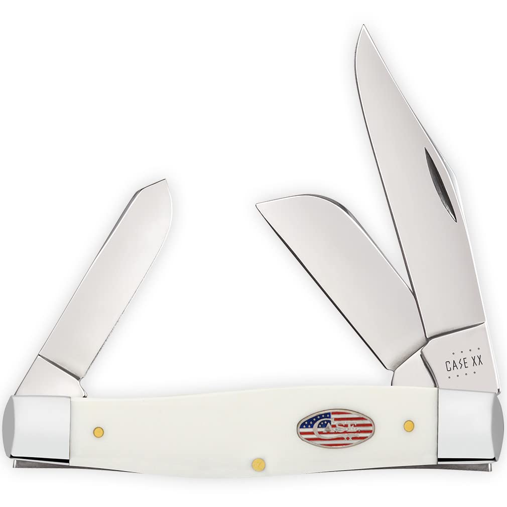 Case XX WR Pocket Knife Large Stockman White Synthetic Stars & Stripes Item #39916 (4375 SS) 4 1/4 inches Closed, Made In USA