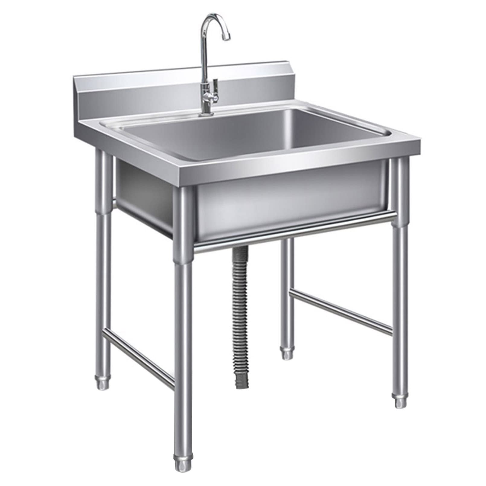 Évier de cuisine commercial extra-profond en inox avec cuve unique haute capacité