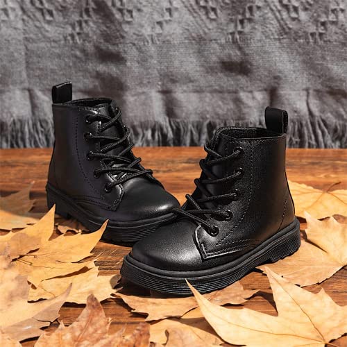 Miamooi Toddler Girls Boys Black Combat Ankle Boots Little Kid Lace-Up Waterproof Outdoor Chelsea Fall Booties Leather Comfort Shoes (Toddler/Little Kid) #TOP3
