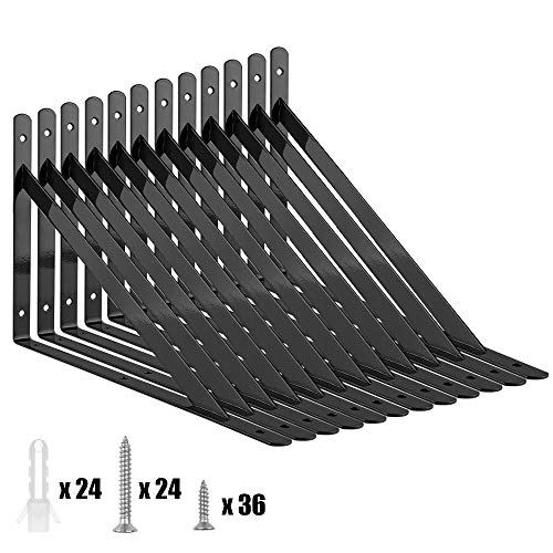 Starvast - 12 soportes para estante de alta resistencia, 250 x 160 mm, estantes flotantes triangulares, soporte de pared de ángulo de 90 grados, marco de soporte, color negro