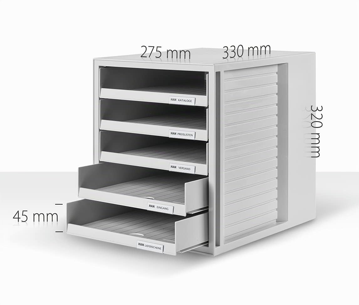 HAN Schubladenbox SCHRANK-SET KARMA mind. 80% Recycling-Kunststoff mit 5 offenen Schubladen für Unterlagen, Schreibtisch, Schrank, inkl. Auszugsperre, Gummifüße, 14018-18, lichtgrau/transluzent-klar