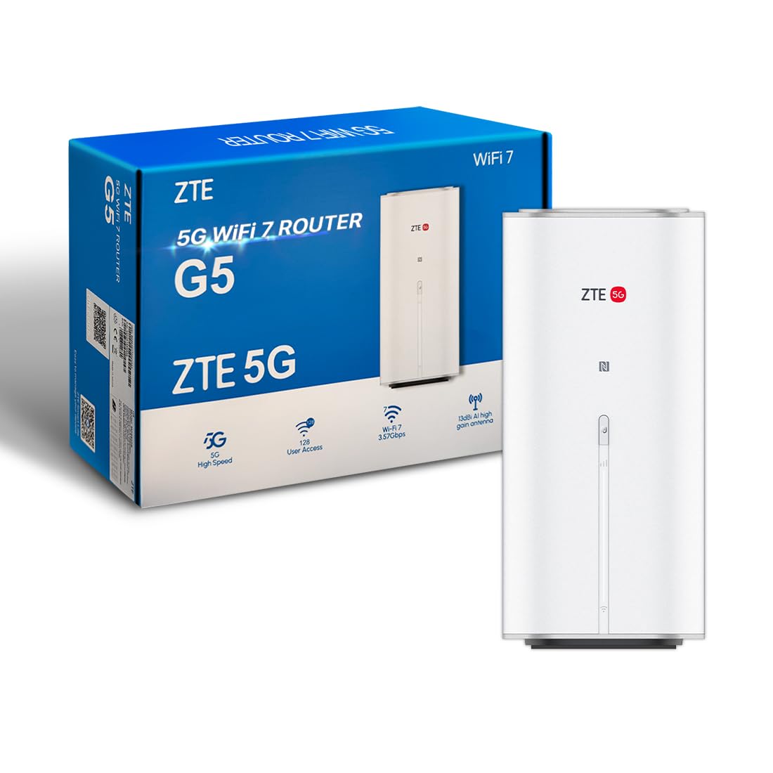 ZTEG5 WiFi 7 5G Router, 3600 Mbps Ultra Fast Home & Office Internet, SIM Slot Unlocked, Dual Band, Connect 128 Devices, 2.5 GbE Port, Smart Antenna – Future Ready WiFi 7