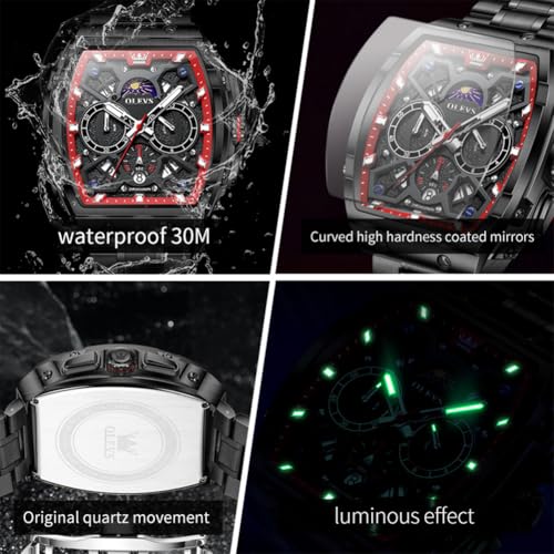 Image of OLEVS Mens Watches Original Chronograph Analog Quartz Watch Multifunction Waterproof Calendar Silicon Strap Fashion Square Watch for Man
