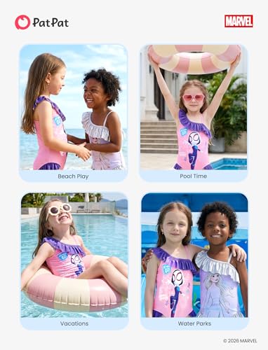 Image of Disney Stitch Frozen Marvel Minnie Mouse Girls Swimsuits Ruffle One Piece Bathing Suits UPF 50 Swimwear Quick Dry Size 2-13Y