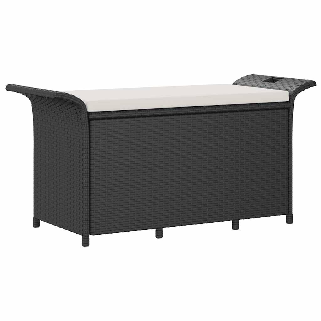 2-Seater Wicker Outdoor Storage Bench with Cushion, Black