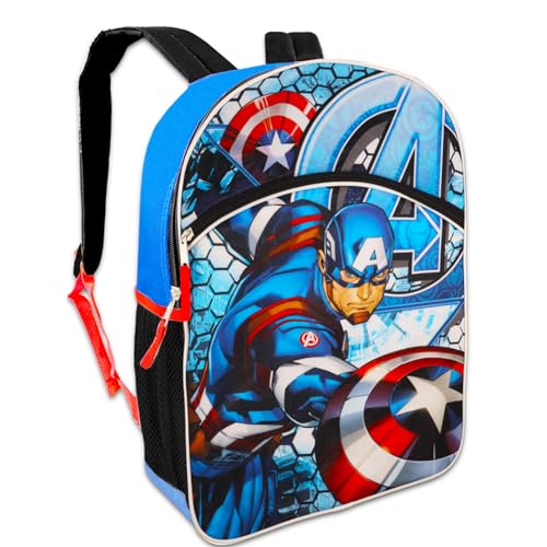 Captain America Backpack Set For Boys - 16" Avengers Bookbag Bundle with Water Bottle, Tattoos, & More | Marvel Captain America School Bag for Kids School Supplies2