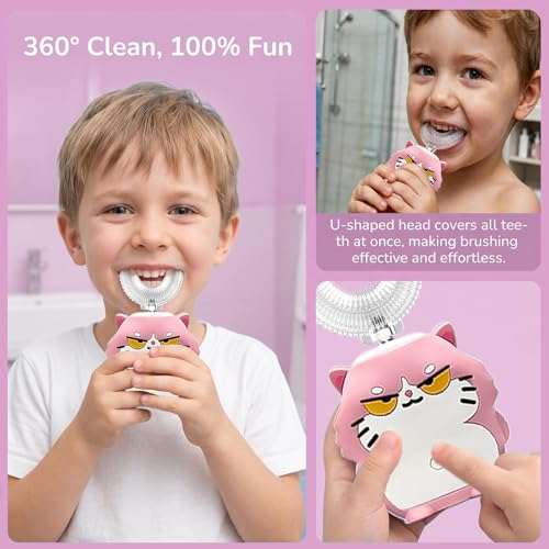 Image of Kids U-Shaped Sonic Electric Toothbrush, Cartoon Design 360 Deep Cleaning, IPX7 Waterproof Auto Toothbrush for Toddlers(2-6 AG)