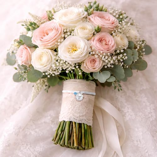 Image of MIXJOY Something Blue Gift for Bride, Wedding Day Bridal Blue Pearl Angel Wings Bouquet Garter Charm for Bride to Be