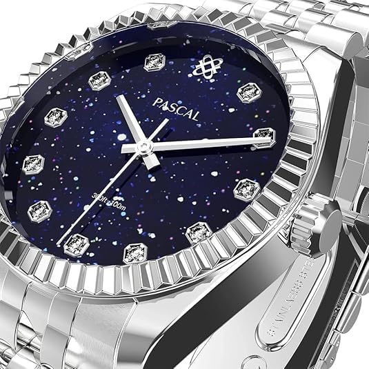 Image of PASCAL Timeless Classic Diamond Watch for Women Men, Swiss Quartz