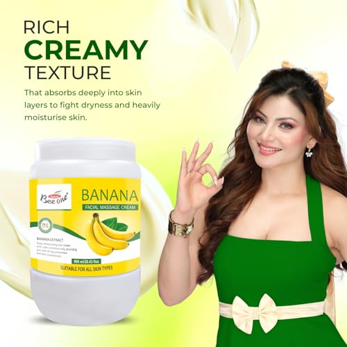 Image of Beeone Banana Massage Cream 900ml | Banana-Enriched Nourishing Massage Cream for Face & Body | 24hr Deep Moisturizing Care, Smooth Glide | Helps Reduce Dryness | All Skin Types