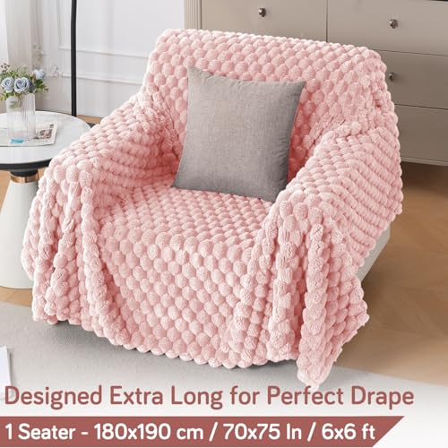 Image of HOKIPO Luxury Premium Rabbit Wool Plush Sofa Throw, Fluffy Sofa Cover for 1 Seater Sofa, 180(D) x 190(L) cm, 'BunnySoft Series' Flamingo Pink (AR-5073-PNK)