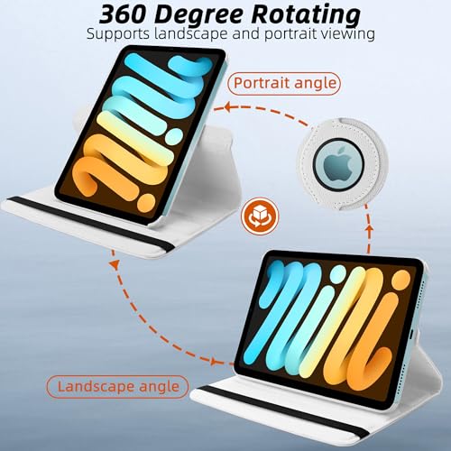 Image of TGK 360 Rotatable Smart Flip Cover for iPad mini 7 Case A17 Pro 2024, iPad mini 7th /6th Generation 8.3 inch (White)